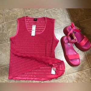 Hot Pink Sleeveless Textured Women's Top by TRIBAL